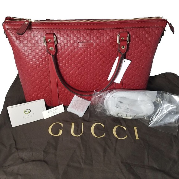 Gucci Handbags - Authentic Gucci Calf Leather Red Medium Tote